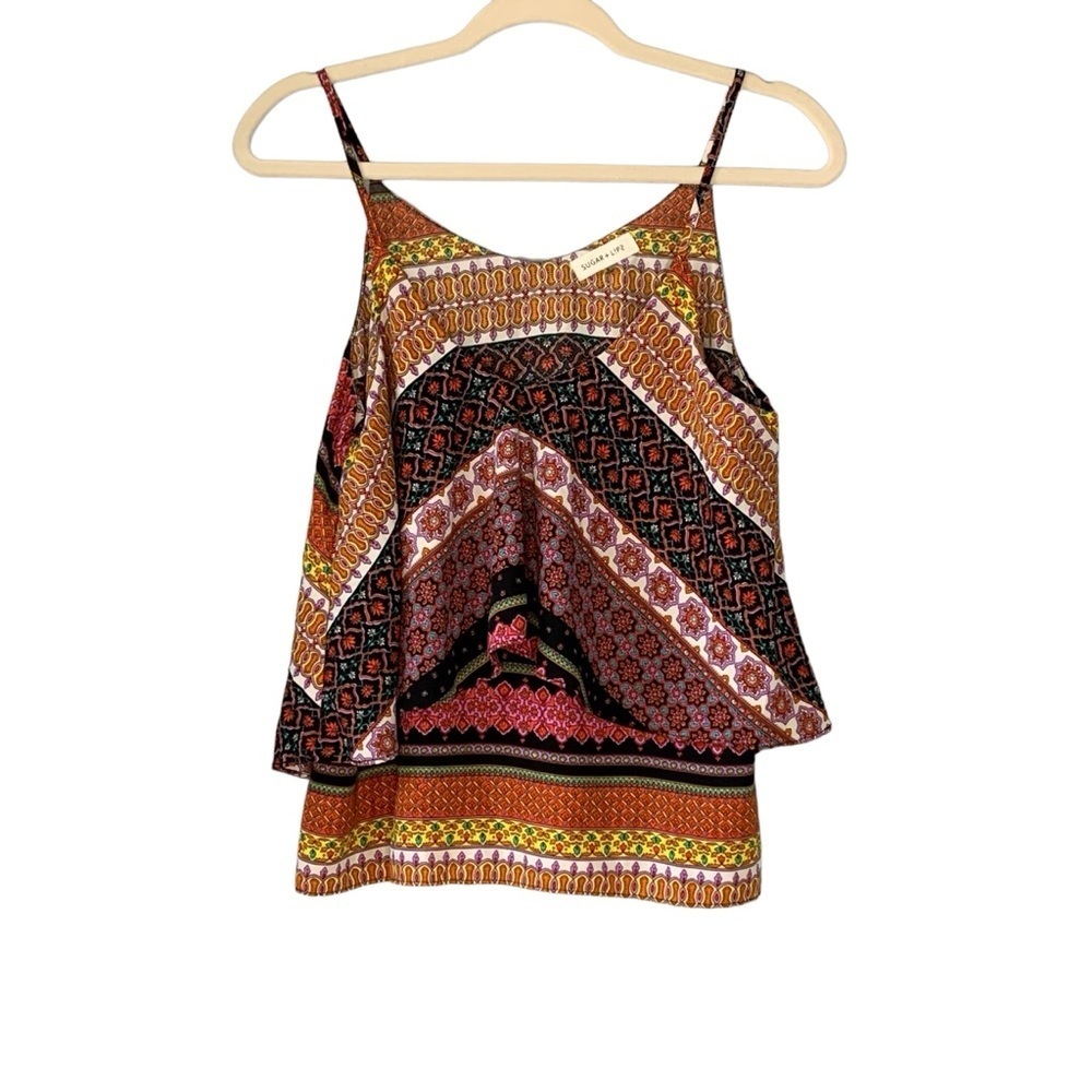 Sugar+L!PS boho multi paisley handkerchief style spaghetti strap tank. Size L